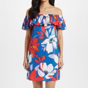 London Times New 12P Floral Dress in Red and Blue